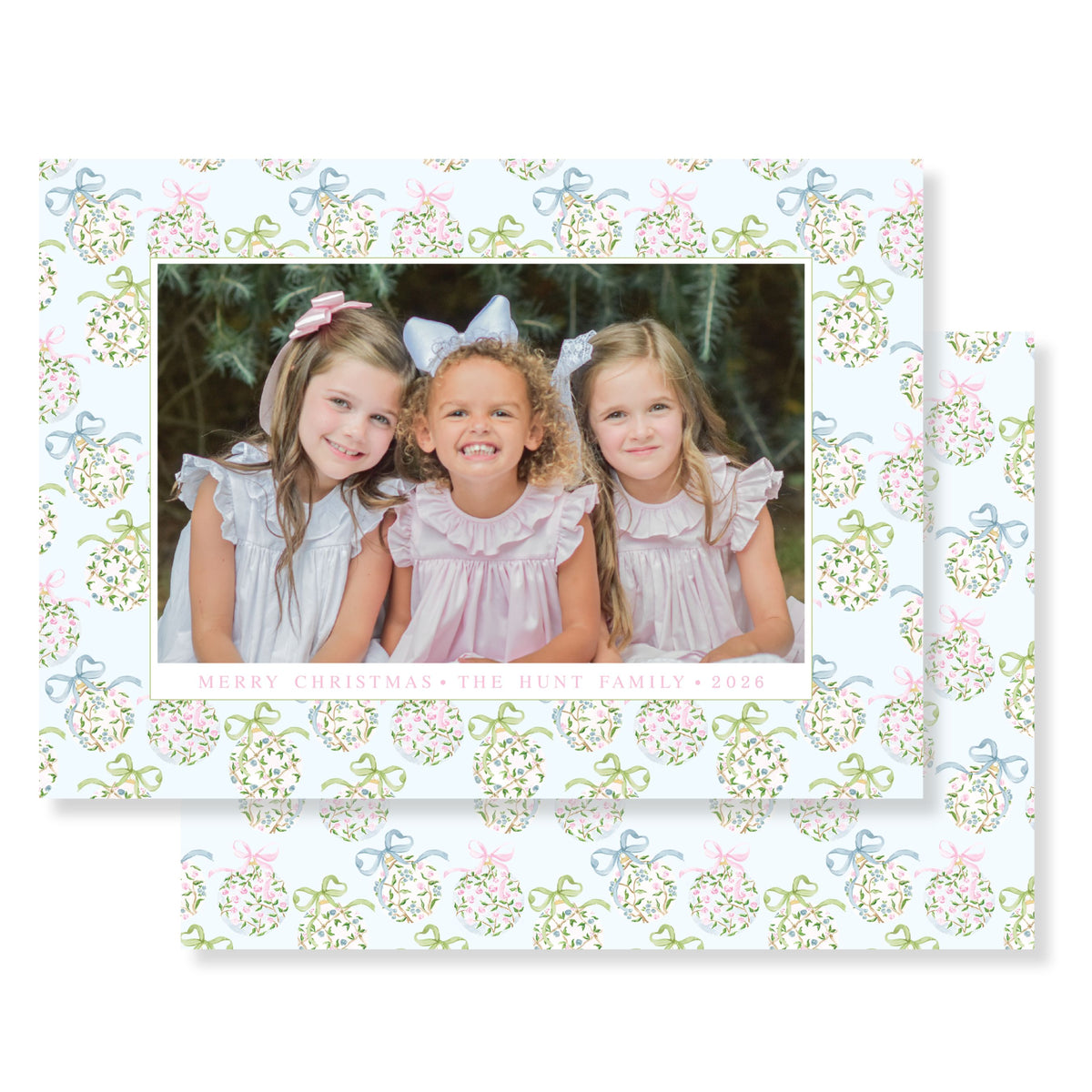 Pastel Chinoiserie Ornament Christmas Card (Horizontal)