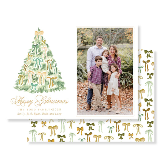 Golden Decked in Bows (horizontal) Christmas Card Photo