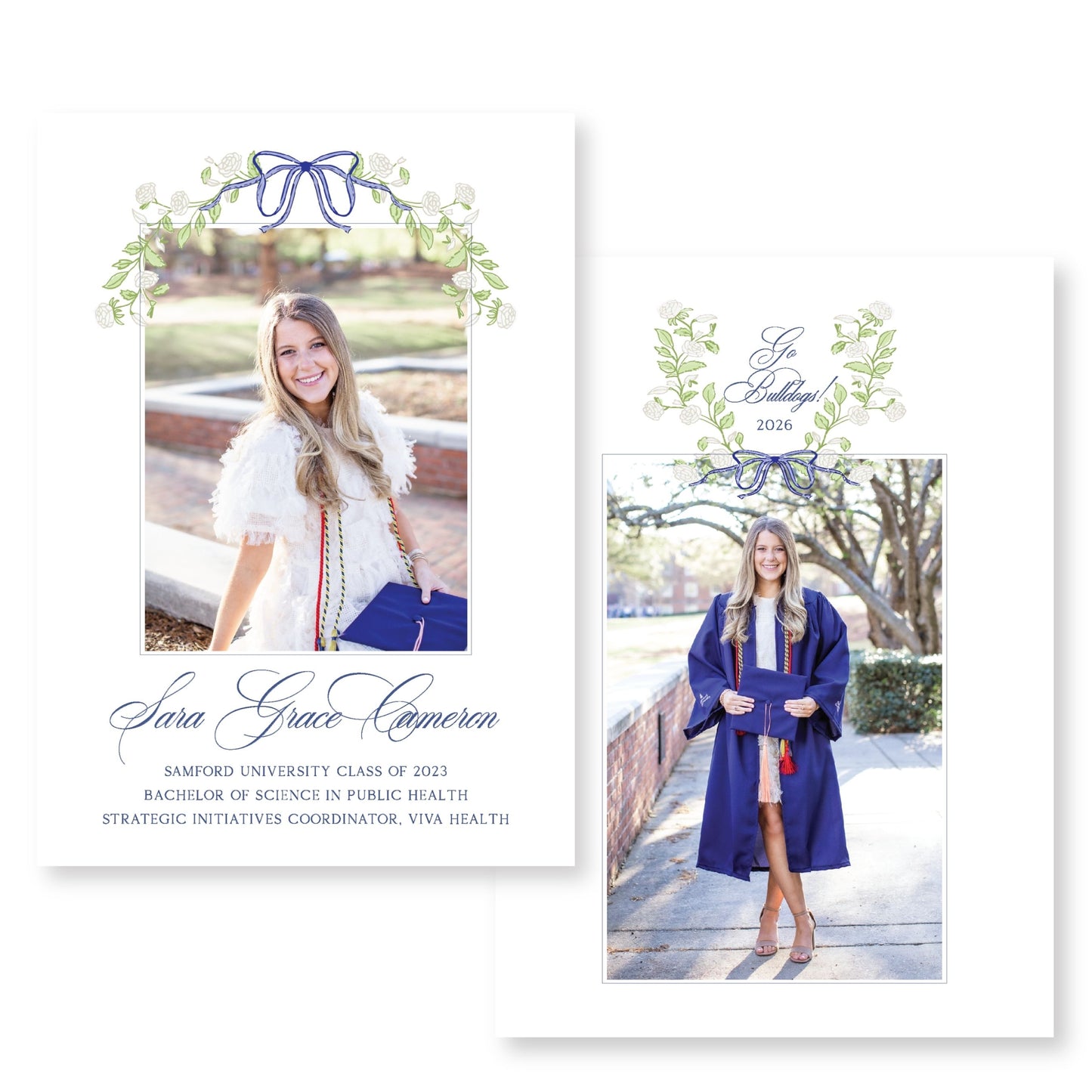 Classic Blue Floral Bow Graduation Announcement