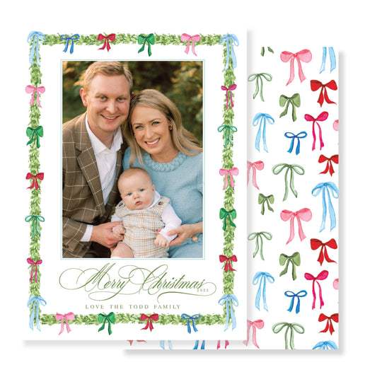 Bow Garland Christmas Card Photo