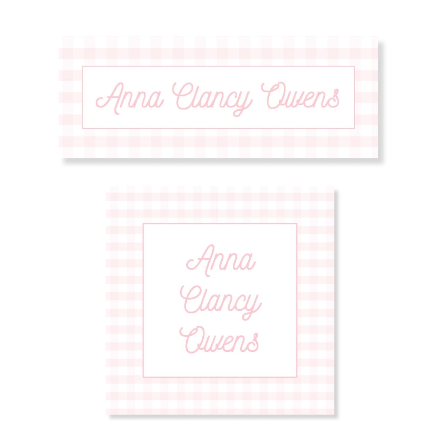 Pink Gingham Name Label Stickers