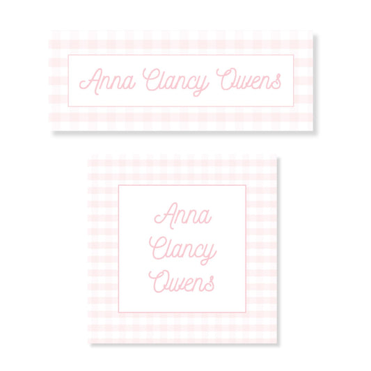 Pink Gingham Name Label Stickers