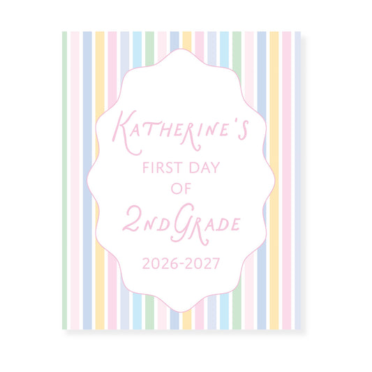 Personalized First Day of School Sign | Pastel Stripe School Photo Prop