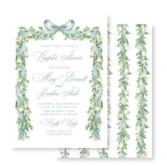Blue Ribbon Christmas Garland Couples Shower Invitation