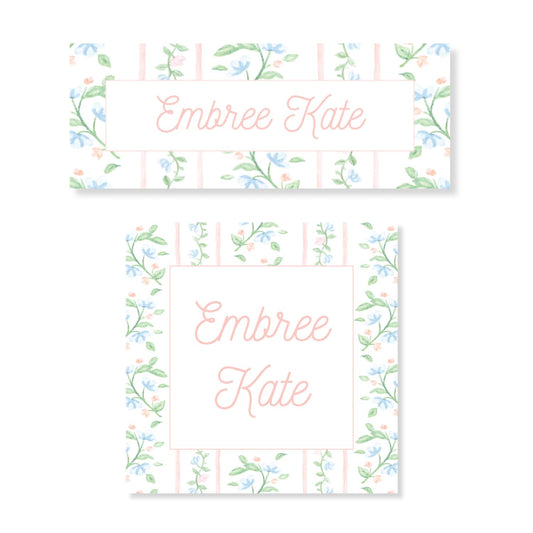 Floral Stripe Pastel Ditsy Water Resistant Name Label Stickers