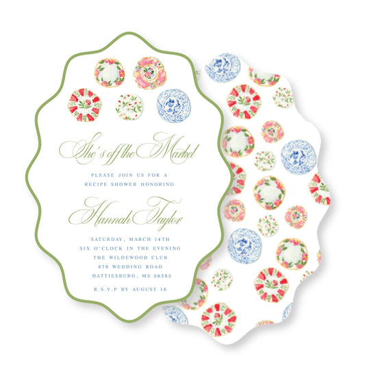 Fresh Off the Market | Wavy Oval Recipe Bridal Shower Invitation