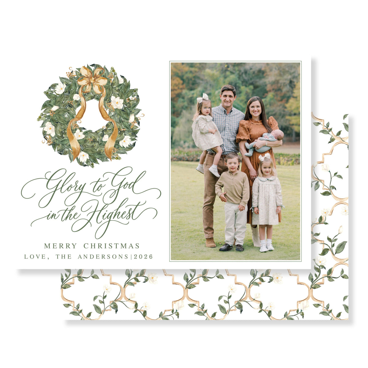 Magnolia Wreath Christmas Card (Horizontal)
