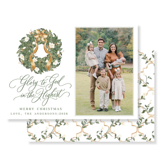 Magnolia Wreath Christmas Card (Horizontal)