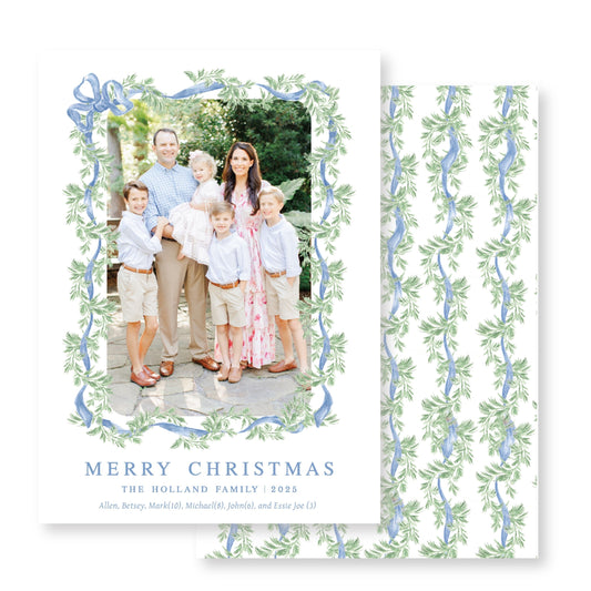 Navy Noel Garland Christmas Card Photo