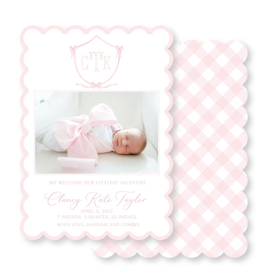 Scalloped Pink Baby Announcement Card Valentine
