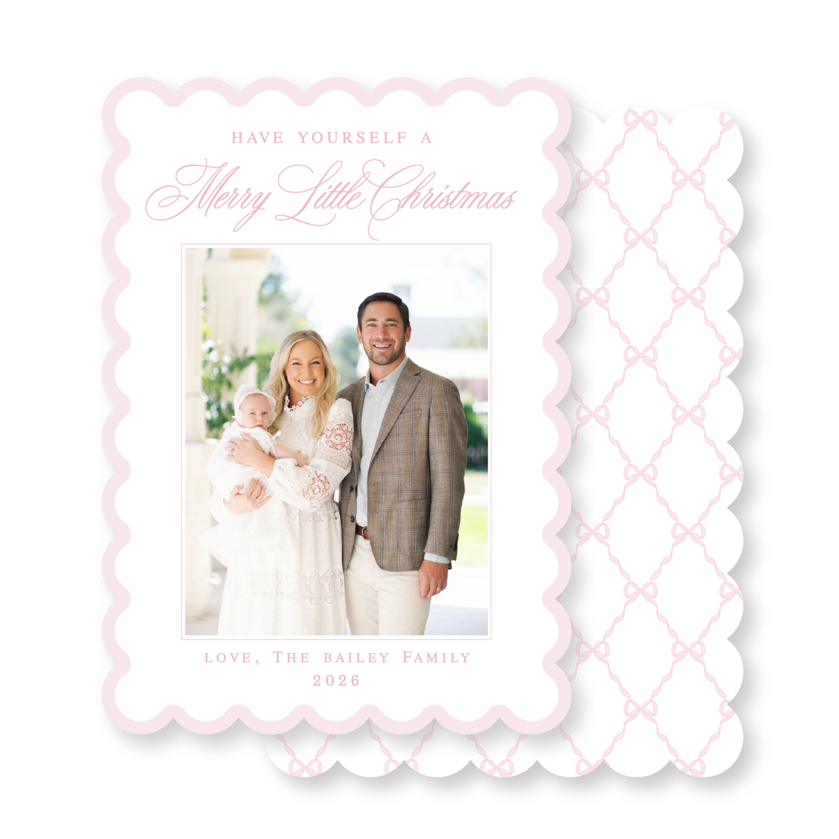 Pink Bow Scallop Christmas Card
