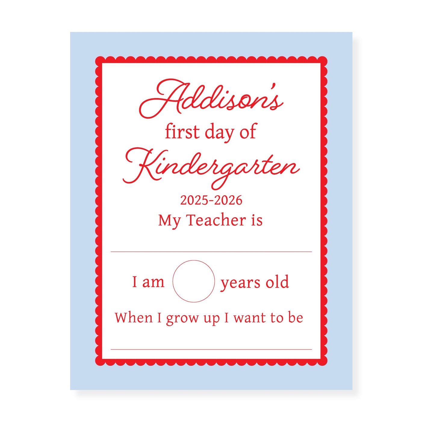 Fill in Blank Red and Blue Scalloped Sign