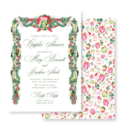 Christmas Ribbon Garland Couples Shower Invitation