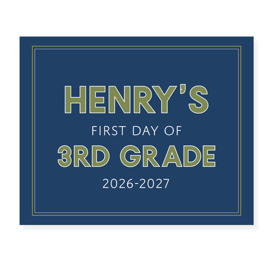 Classic First Day of School Sign | Personalized Grade Sign | Choose your color