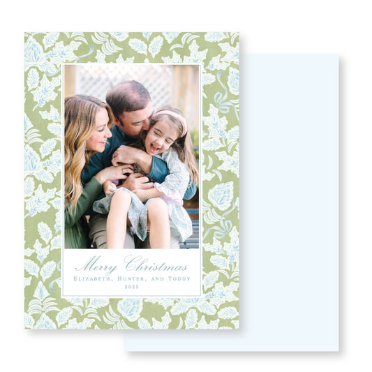 Green and Blue Christmas Toile Photo Card