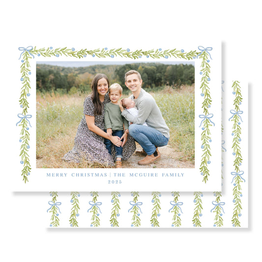 Classic Blue & Holly Card Horizontal