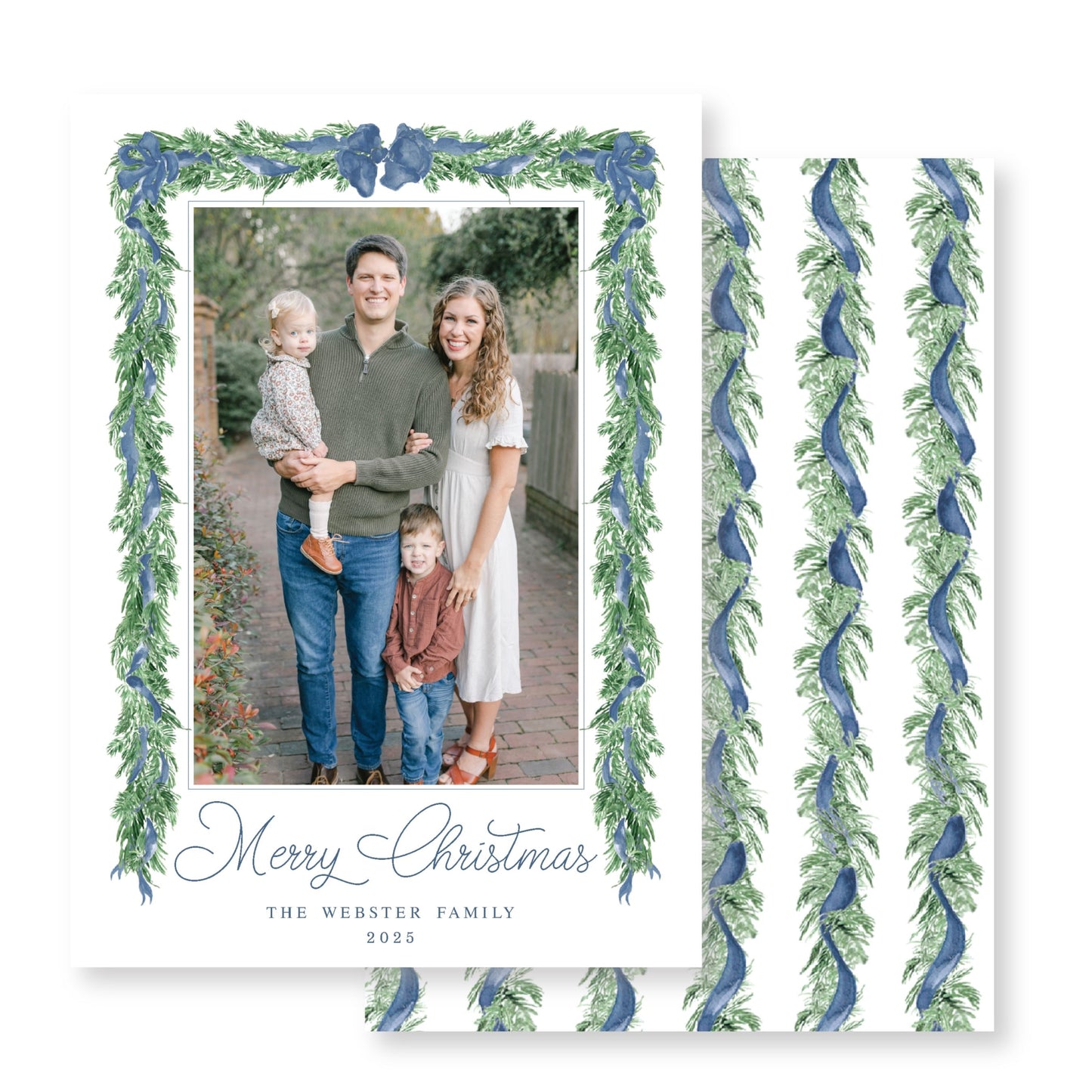 Navy Evergreen Garland Christmas Card
