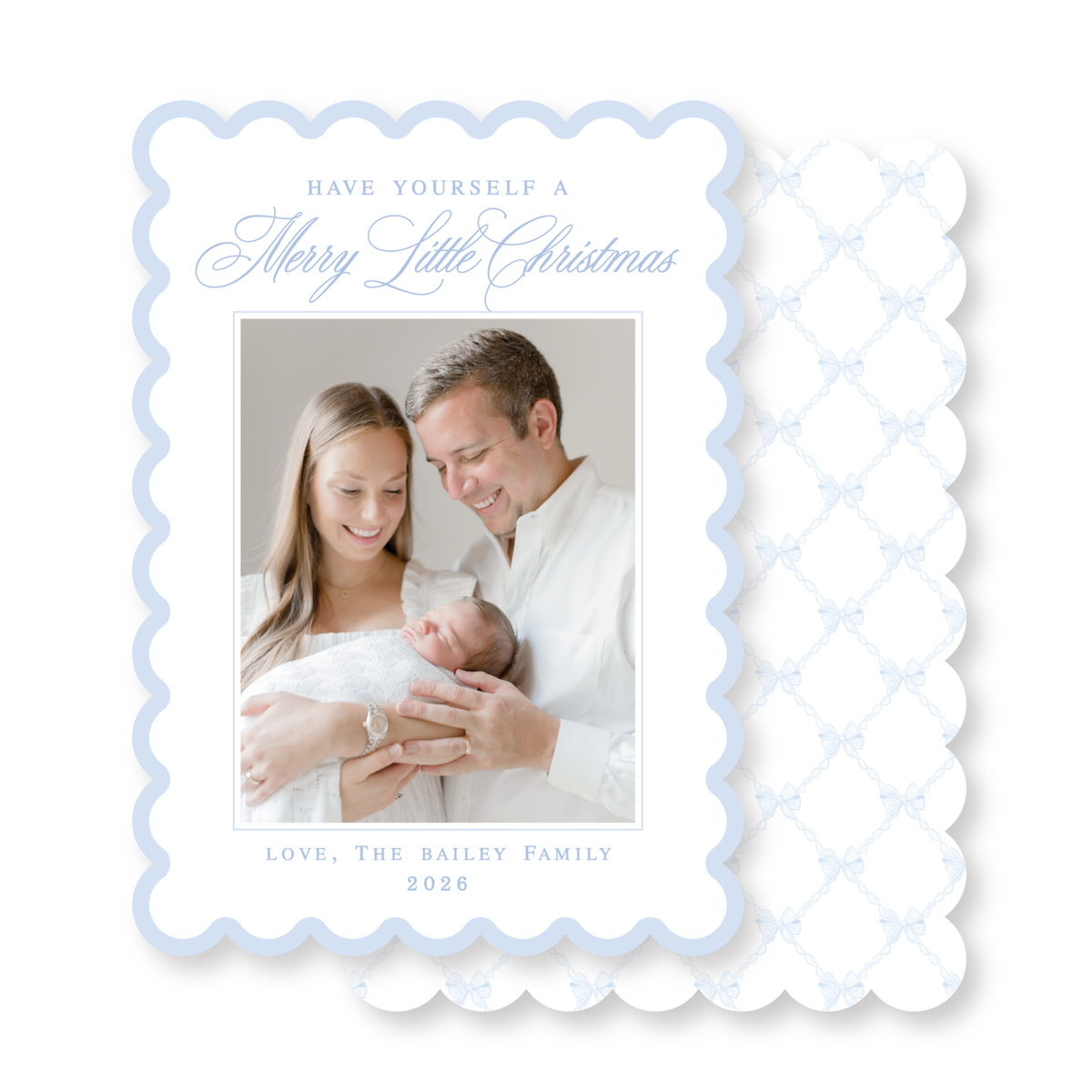 Blue Bow Scallop Christmas Card