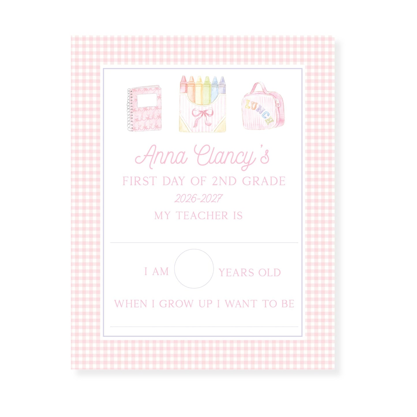Fill in Blank Pink Gingham First and Last Day of School Sign