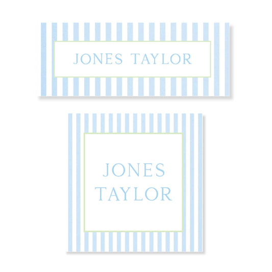 Blue and Green Stripe Pastel Ditsy Water Resistant Name Label Stickers