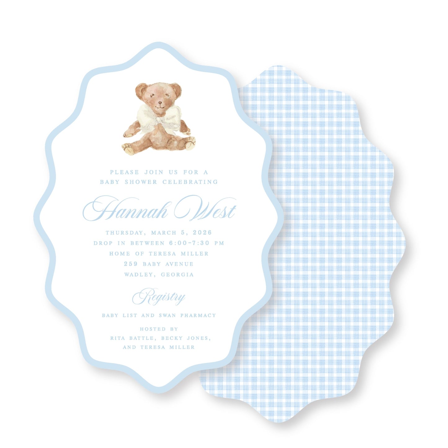 Wavy Oval Baby Bear Shower Invitation