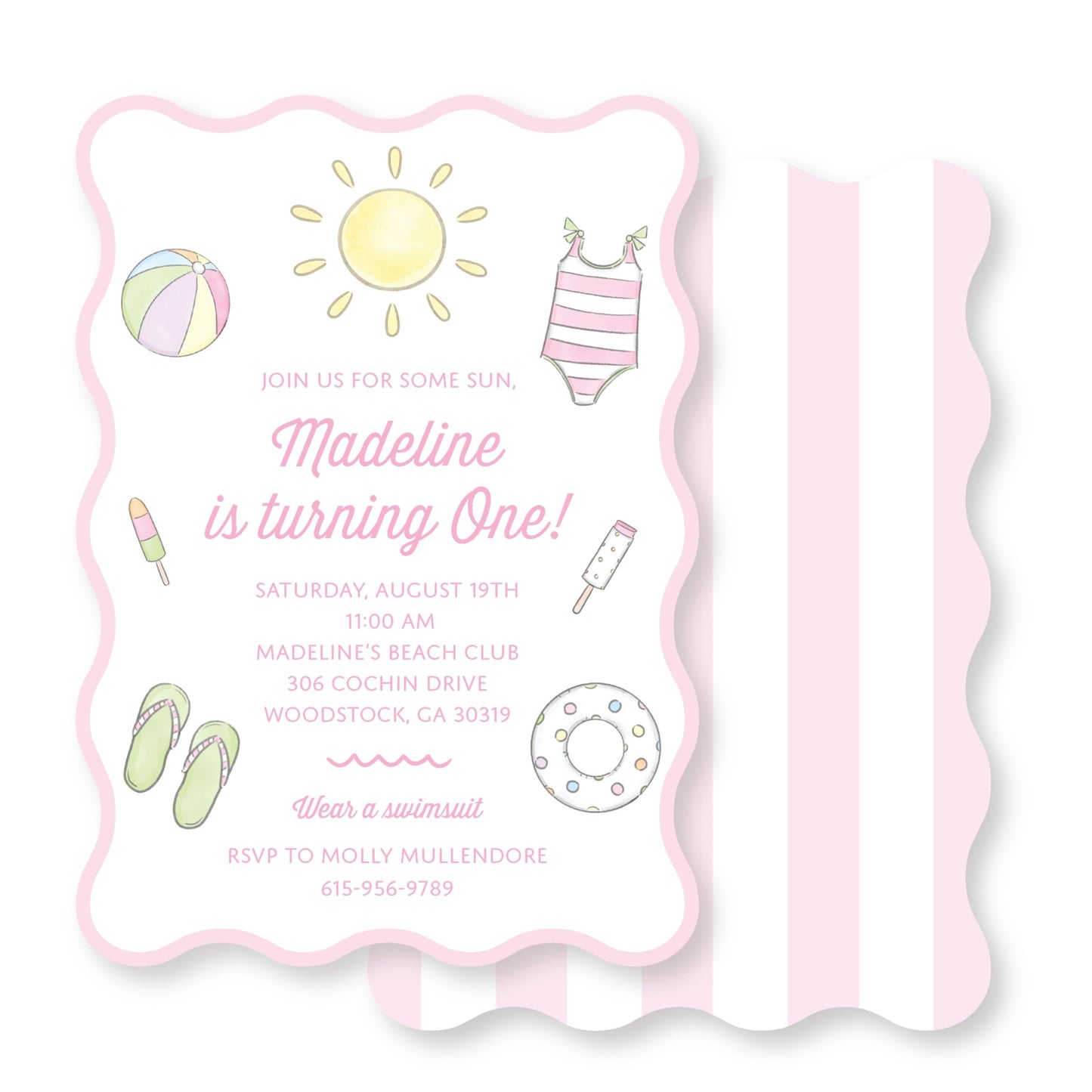 Beach Club First Birthday Invitation