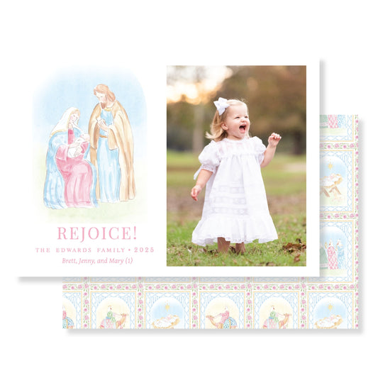 Pastel Nativity Christmas Card Photo Horizontal