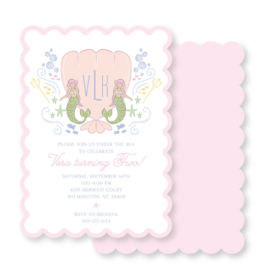 Mermaid Crest Invite- Pink