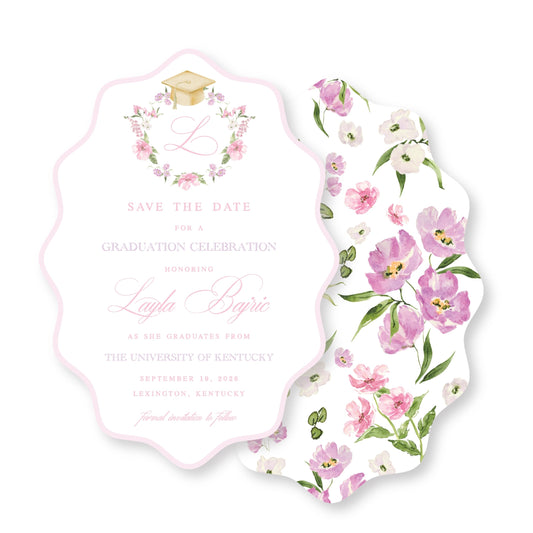 Floral Grad Invite Wavy Oval