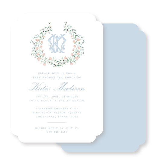 Coral Floral Monogram Baby Shower Invite