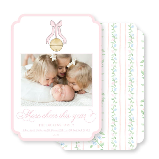 Double Rounded Jingle Bell Joy Christmas Card Photo-Pink