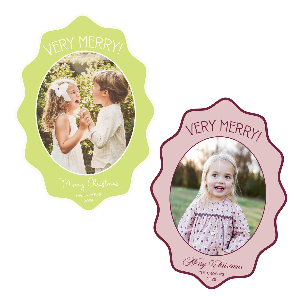 Very Merry Wavy Oval Christmas Card