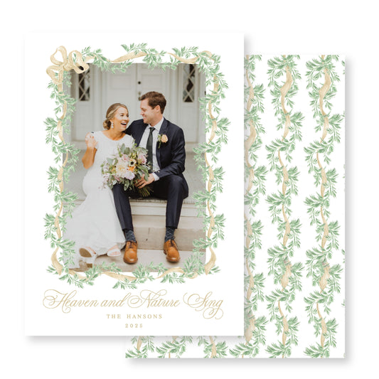 Golden Noel Garland Christmas Card Photo