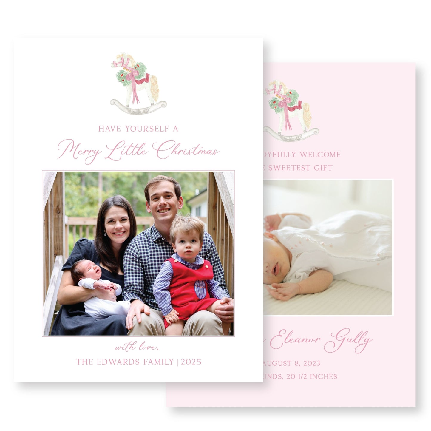 Pink Rocking Horse Christmas Card Photo