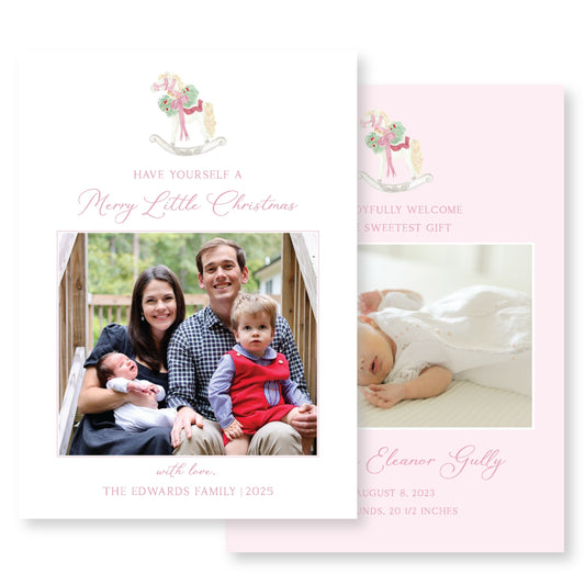 Pink Rocking Horse Christmas Card Photo