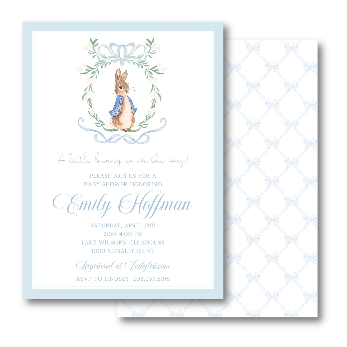 Blue Peter Rabbit Shower Invitation