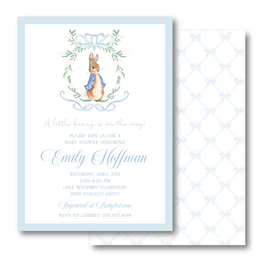 Blue Peter Rabbit Shower Invitation