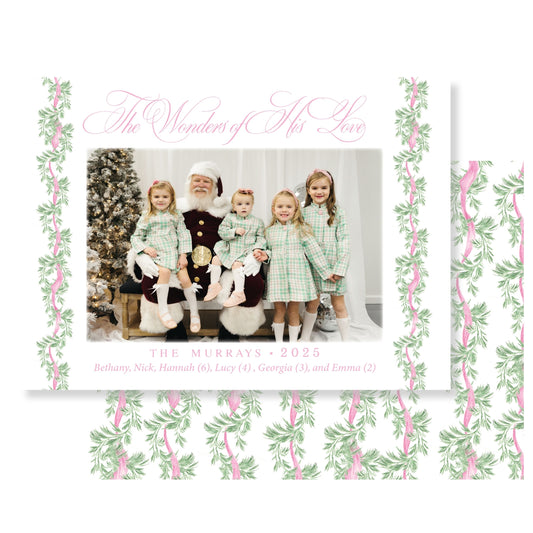 Pretty Pink Christmas Garland Photo Card (horizontal)