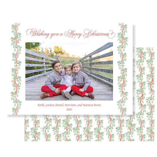 Crimson Christmas Garland Photo Card (horizontal)