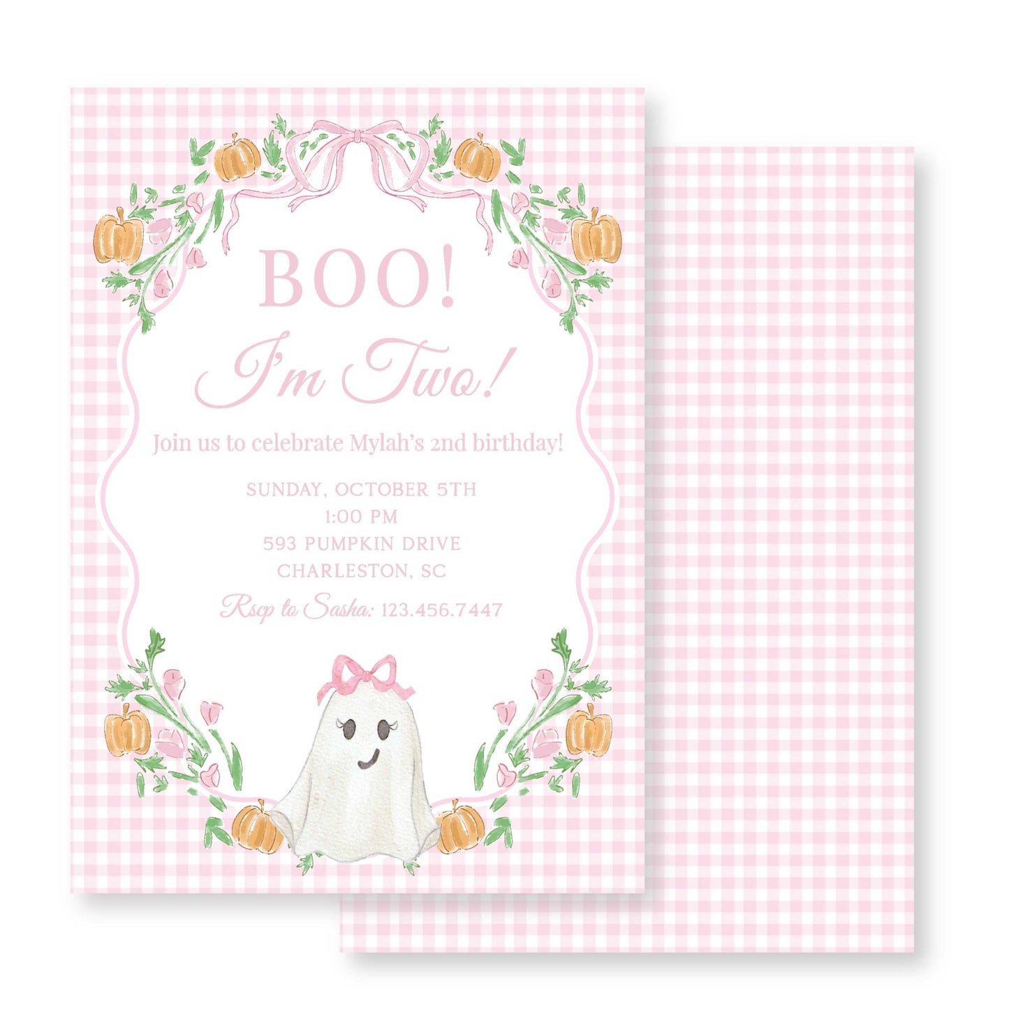 Pink Gingham Boo I'm Two Invitation