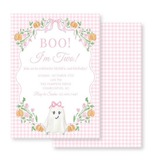 Pink Gingham Boo I'm Two Invitation