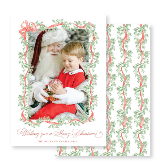 Crimson Christmas Garland Photo Card