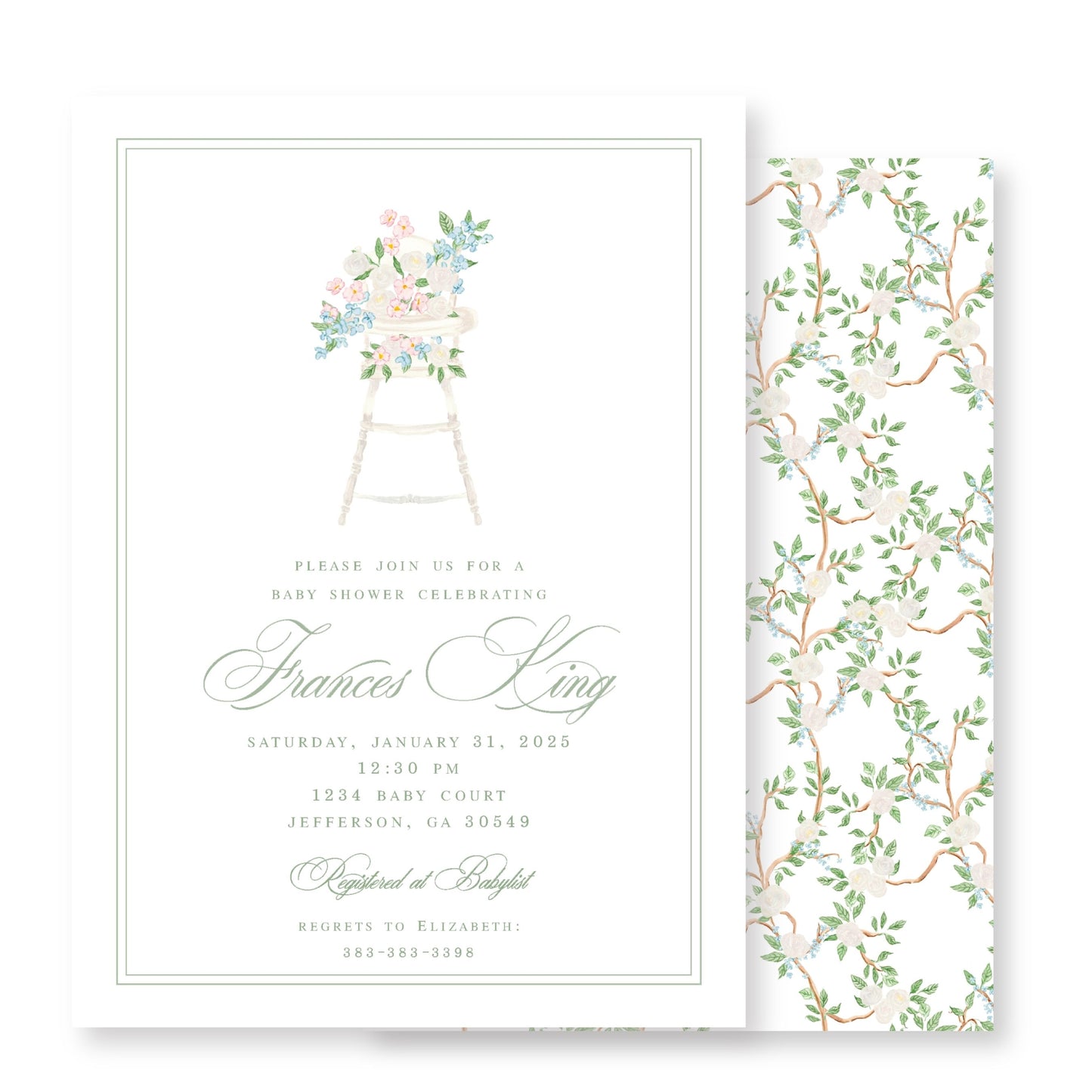 Blossoms Highchair Baby Shower Invitation