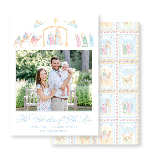 Pastel Nativity Christmas Card Photo Blue