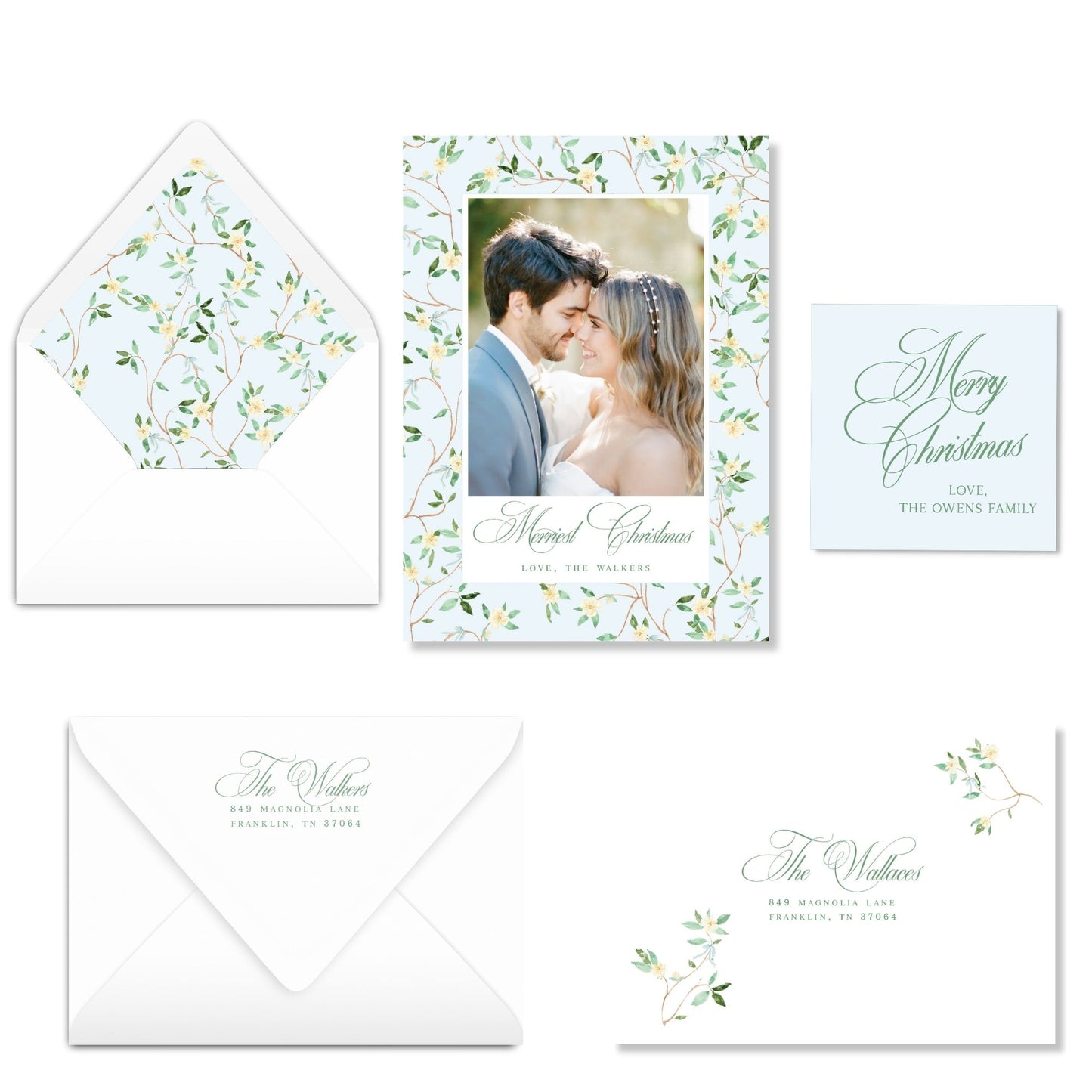 Magnolia Toile -Blue Christmas Card Photo