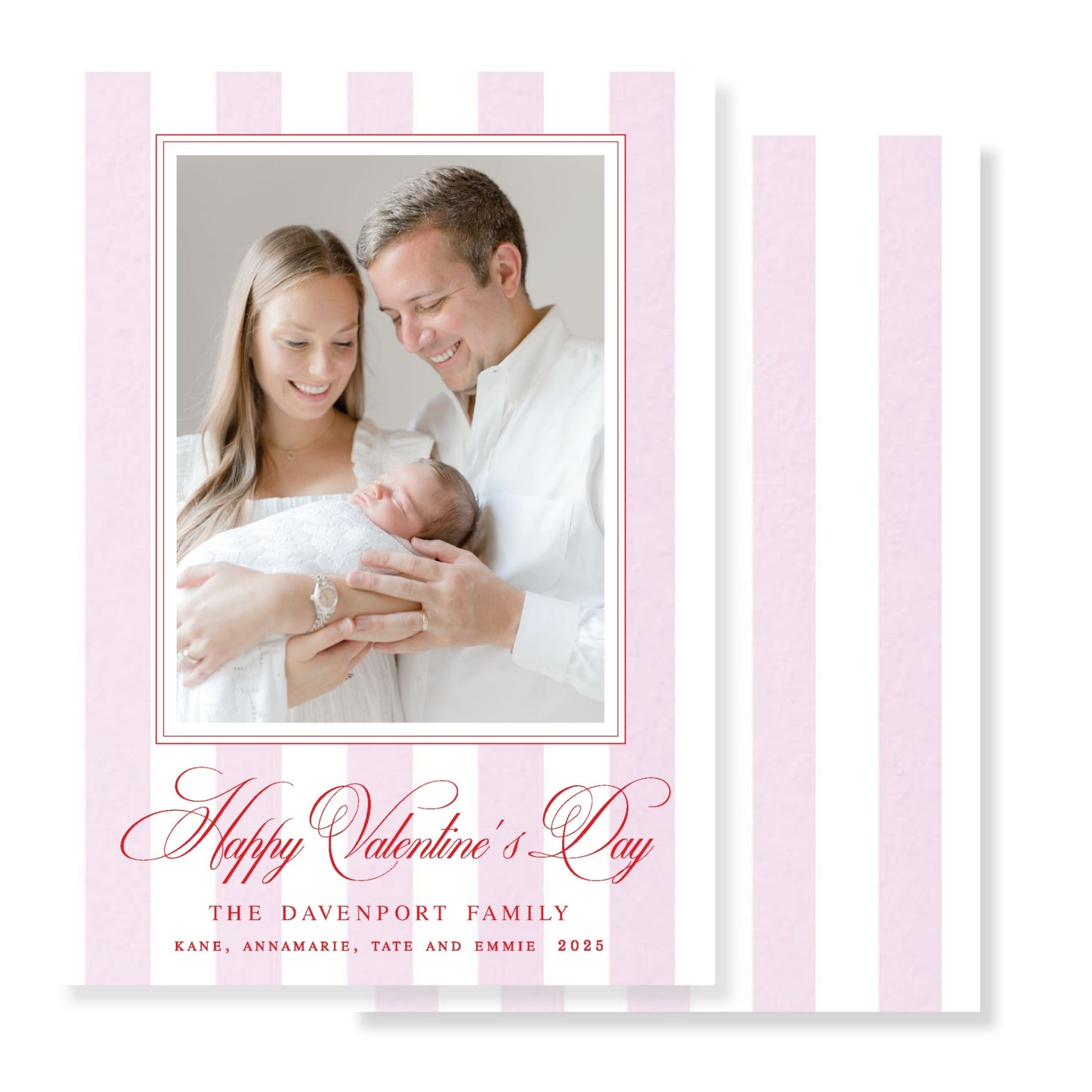 Pink Striped Valentine Baby Announcement
