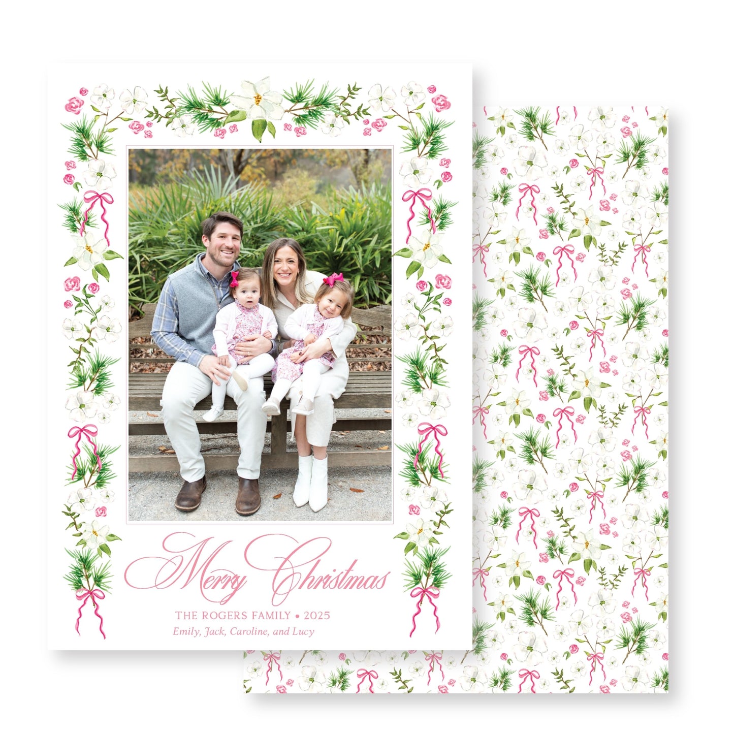 Pink Holiday Blossoms Christmas Card Photo