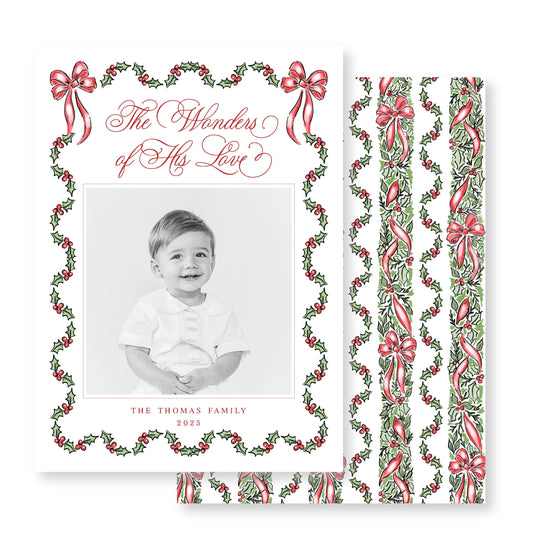 Festive Holly Vertical Christmas Card Photo