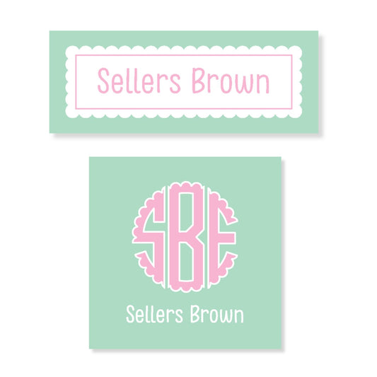 Mint and Pink Water Resistant Name Label Stickers