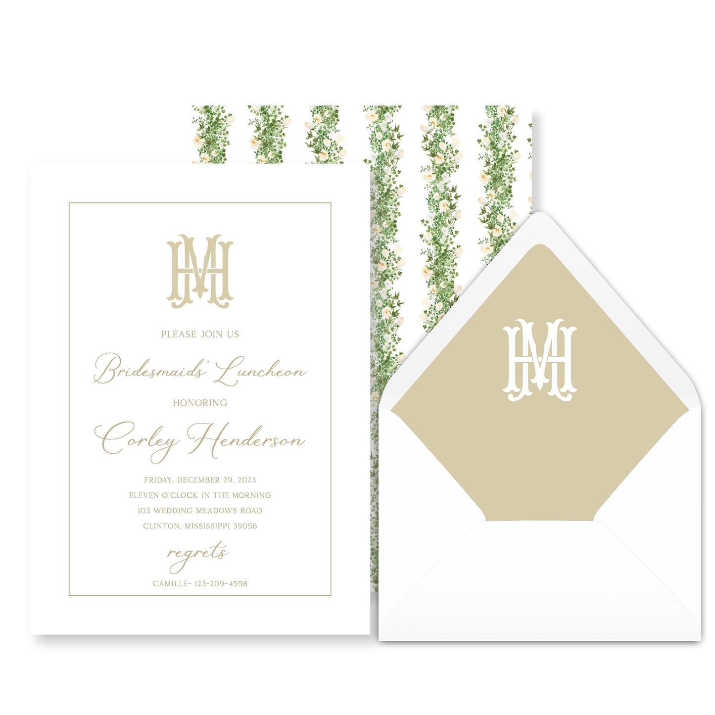 Gold and Ivory Monogram Bridal Invitation